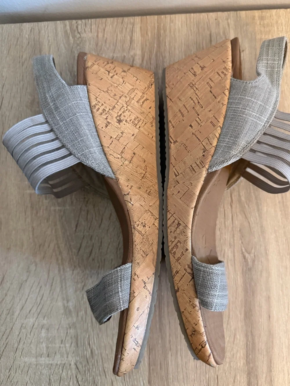 Wedge Sandals in Light Gray with Cork Heel
